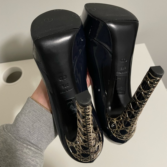 AUTHENTIC RARE NAVY DIOR METAL CANNAGE PEEP TOE HEELS - Picture 5 of 5